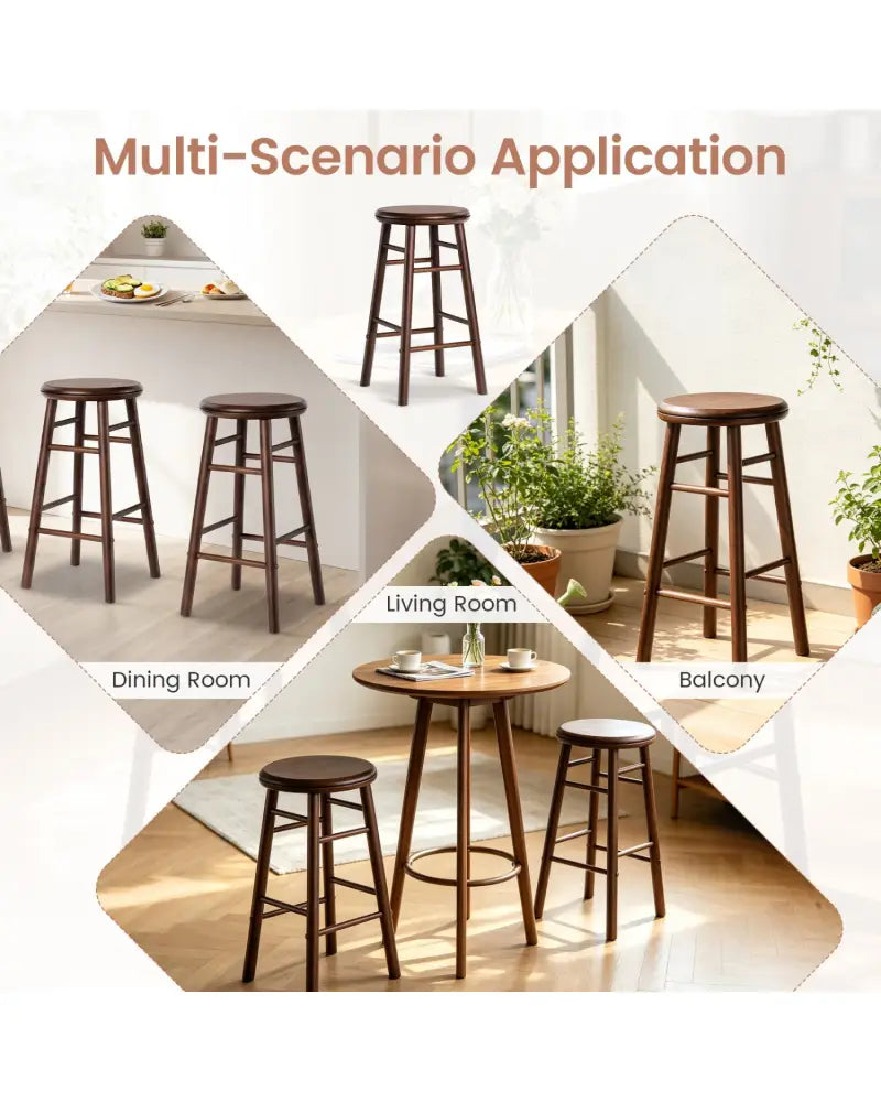 24’’ Swivel Bar Stools Set of 2 with Footrests & Crossbars-Walnut - Walnut - Bar Stools