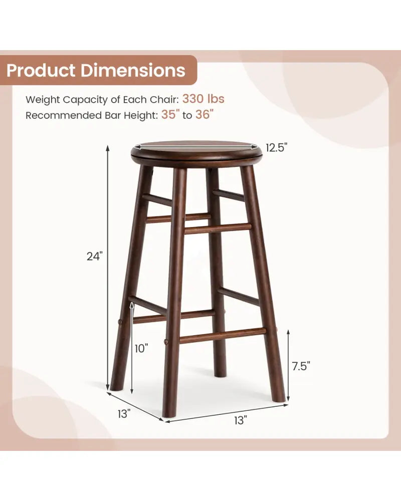24’’ Swivel Bar Stools Set of 2 with Footrests & Crossbars-Walnut - Walnut - Bar Stools