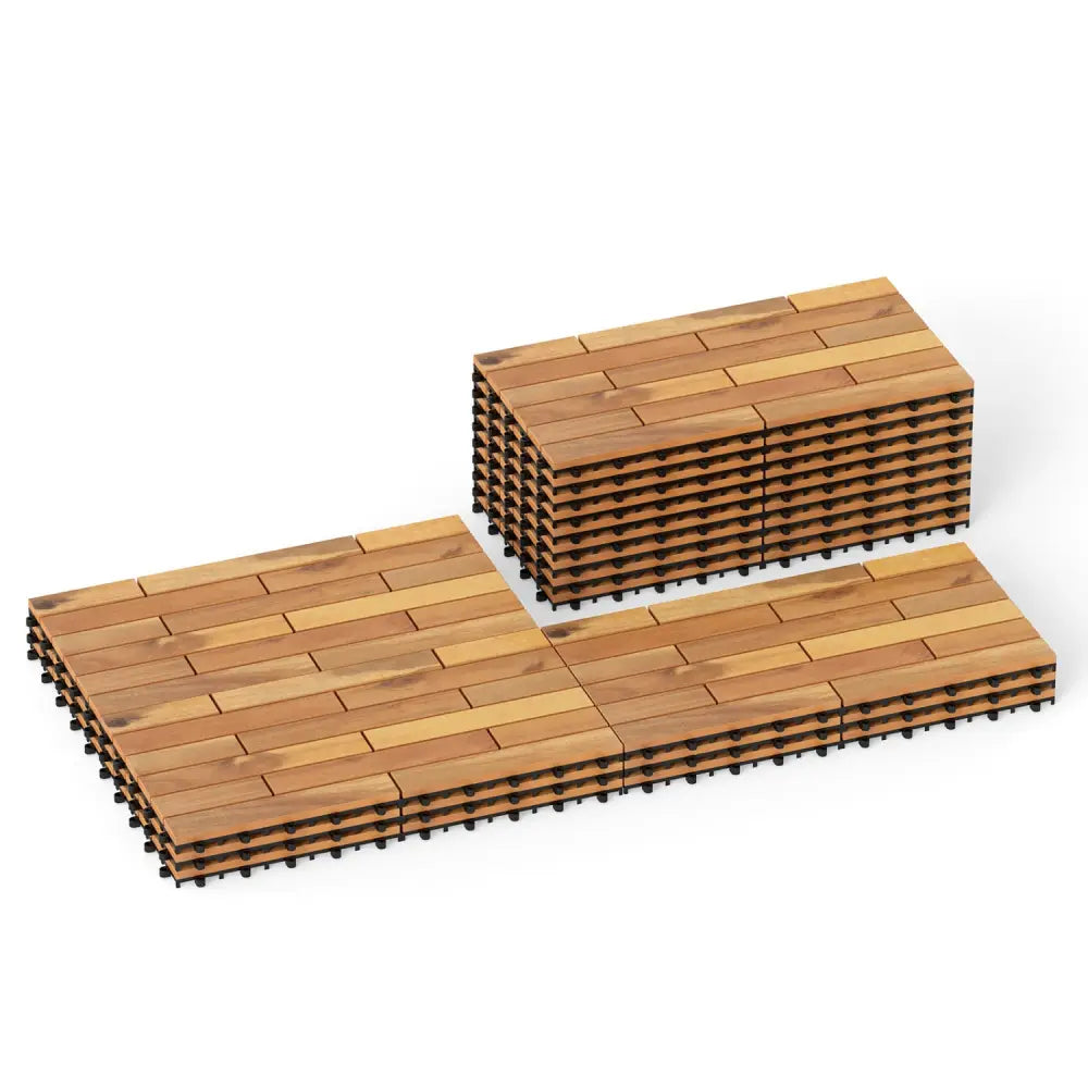 24 x 12 Inch 36 Pieces Acacia Wood Interlocking Deck Tiles with Waterproof Design-Natural - Natural - Outdoor Deck