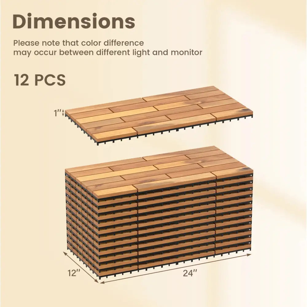 24 x 12 Inch 36 Pieces Acacia Wood Interlocking Deck Tiles with Waterproof Design-Natural - Natural - Outdoor Deck