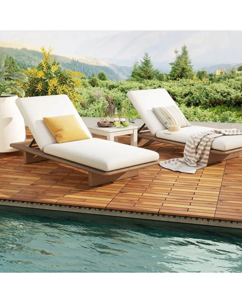 24 x 12 Inch 36 Pieces Acacia Wood Interlocking Deck Tiles with Waterproof Design-Natural - Natural - Outdoor Deck