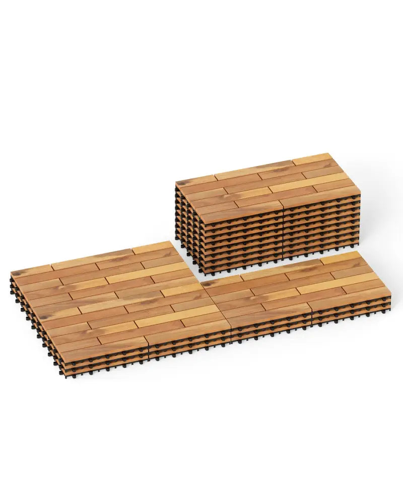 24 x 12 Inch 48 Pieces Acacia Wood Interlocking Deck Tiles with Waterproof Design-Natural - Natural - Outdoor Deck