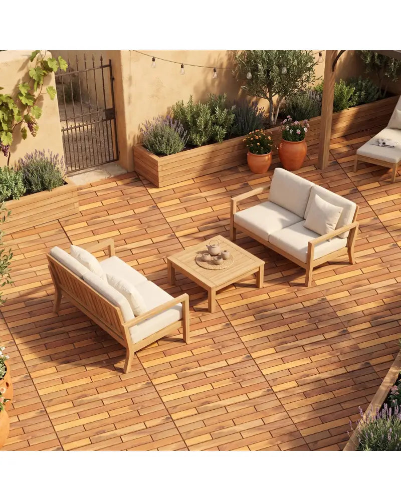 24 x 12 Inch 48 Pieces Acacia Wood Interlocking Deck Tiles with Waterproof Design-Natural - Natural - Outdoor Deck