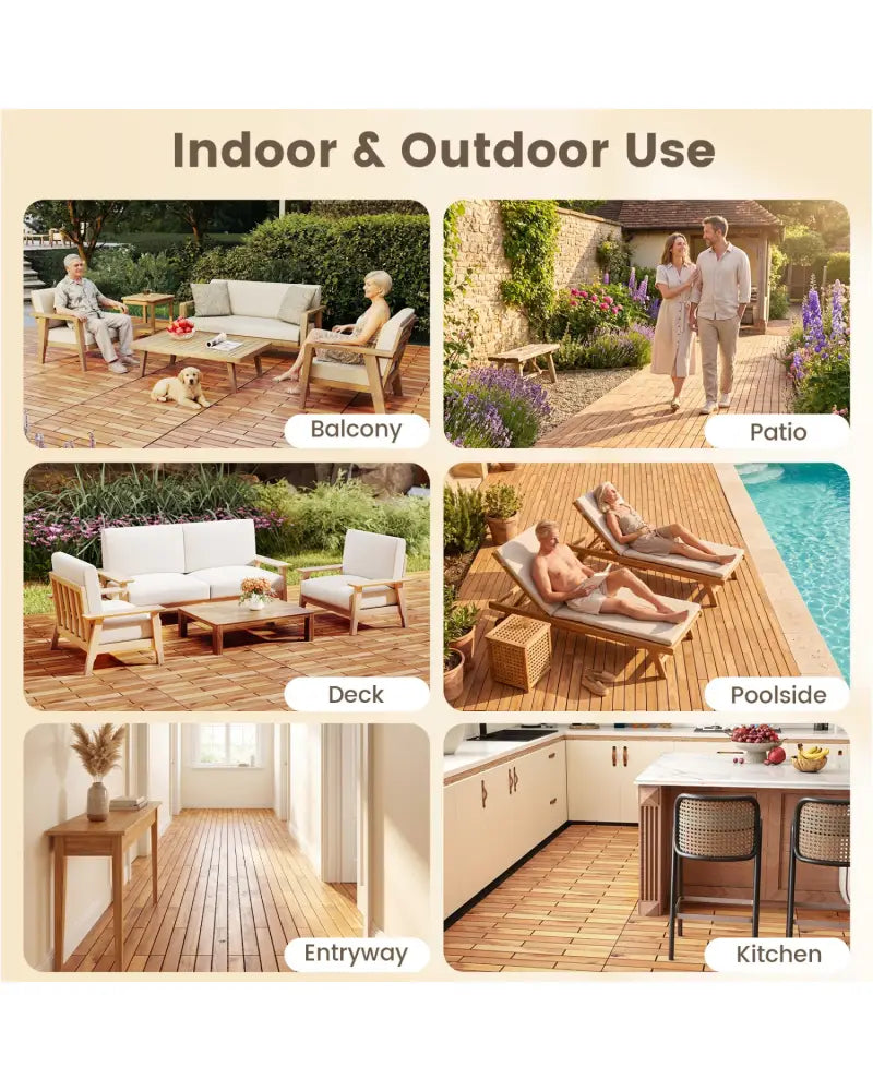 24 x 12 Inch 48 Pieces Acacia Wood Interlocking Deck Tiles with Waterproof Design-Natural - Natural - Outdoor Deck