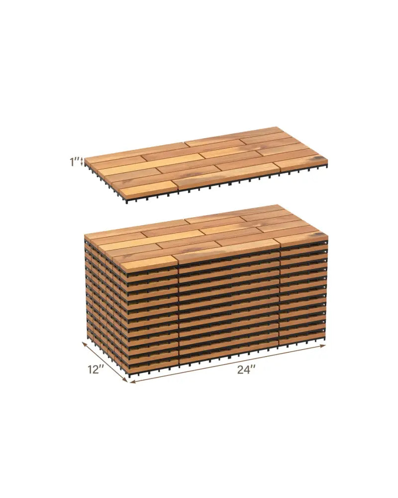 24 x 12 Inch 24 Pieces Acacia Wood Interlocking Deck Tiles with Waterproof Design - Natural - Outdoor Deck Tiles &