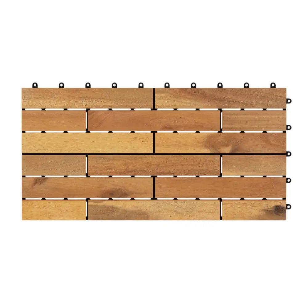 24 x 12 Inch 12 Pieces Acacia Wood Interlocking Deck Tiles with Waterproof Design-Natural - Natural - Outdoor Deck