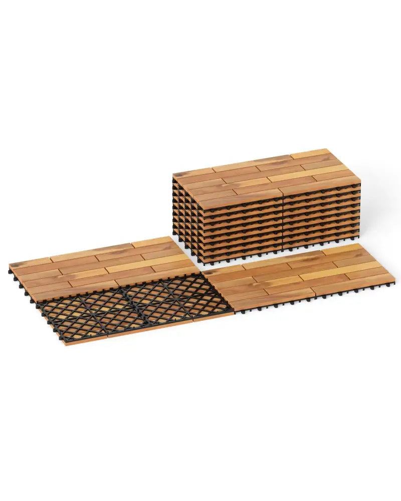 24 x 12 Inch 12 Pieces Acacia Wood Interlocking Deck Tiles with Waterproof Design-Natural - Natural - Outdoor Deck