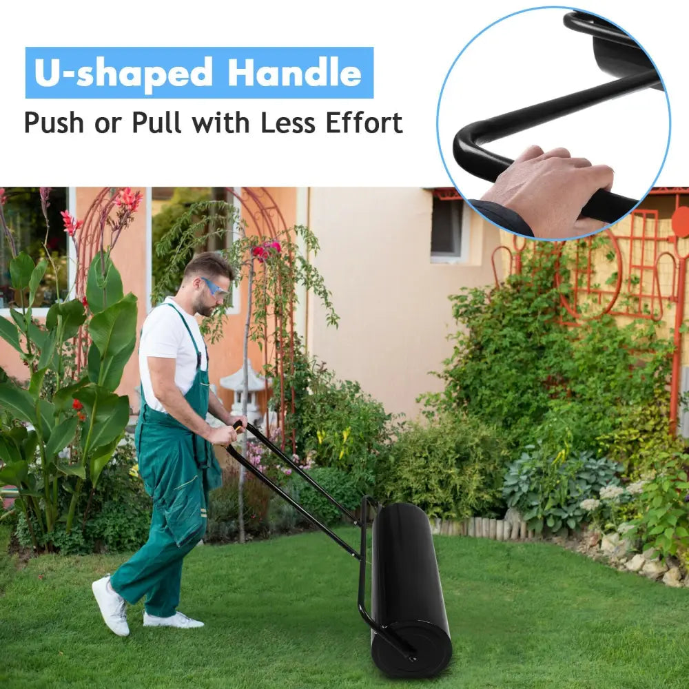 24 x 13 Inch Tow Lawn Roller Water Filled Metal Push Roller-Black - Black - Lawn Care Tools