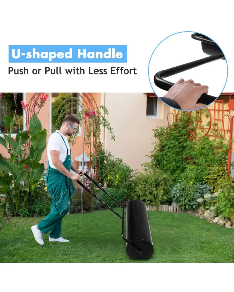 24 x 13 Inch Tow Lawn Roller Water Filled Metal Push Roller-Black - Black - Lawn Care Tools