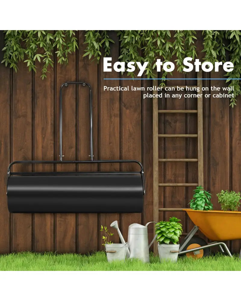 24 x 13 Inch Tow Lawn Roller Water Filled Metal Push Roller-Black - Black - Lawn Care Tools