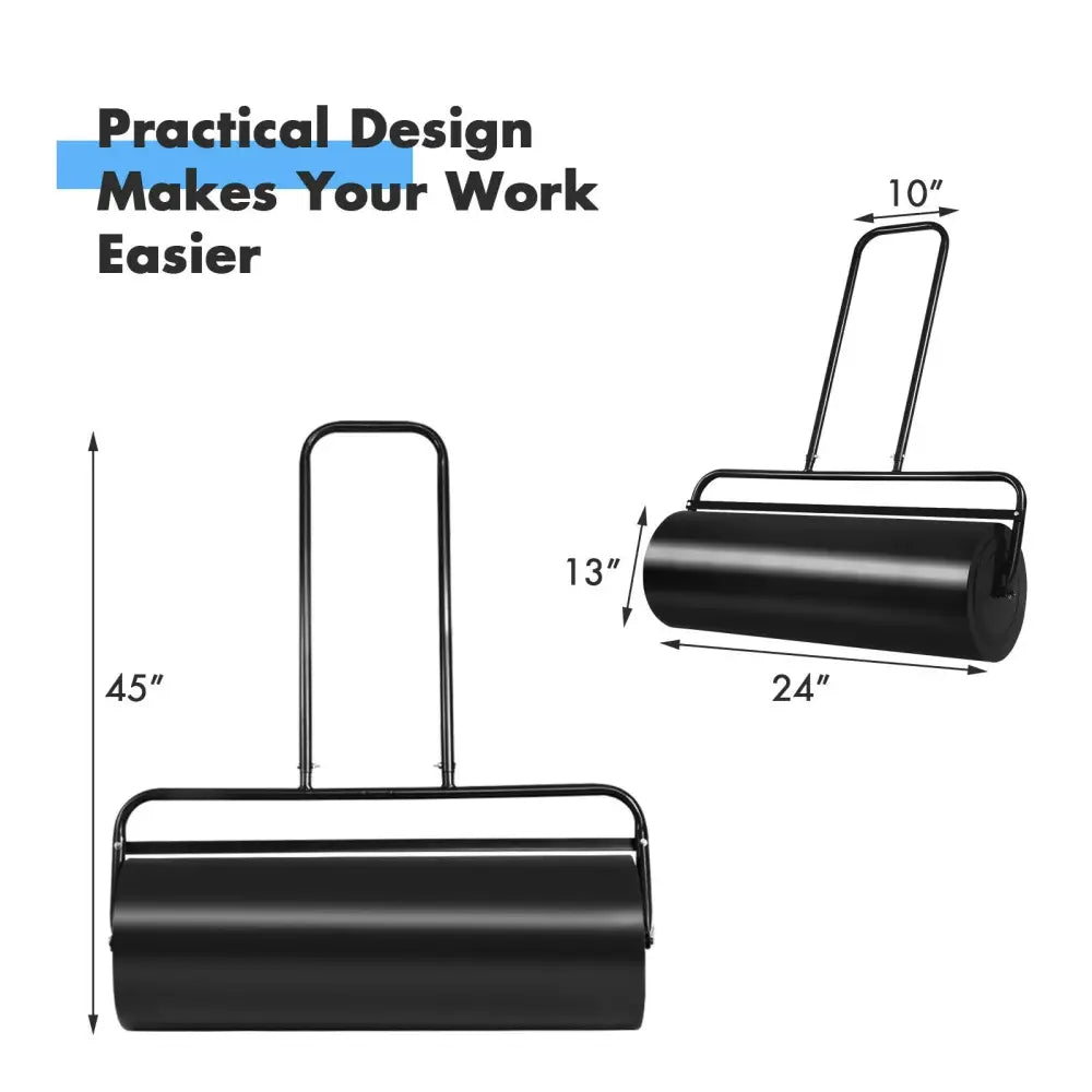 24 x 13 Inch Tow Lawn Roller Water Filled Metal Push Roller-Black - Black - Lawn Care Tools