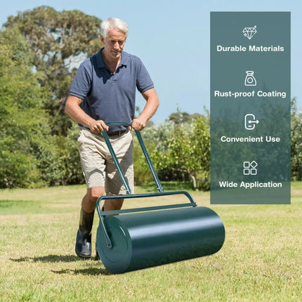 24 x 13 Inch Tow Lawn Roller Water Filled Metal Push Roller-Green - Green - Lawn Care Tools