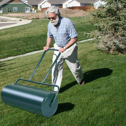 24 x 13 Inch Tow Lawn Roller Water Filled Metal Push Roller-Green - Green - Lawn Care Tools