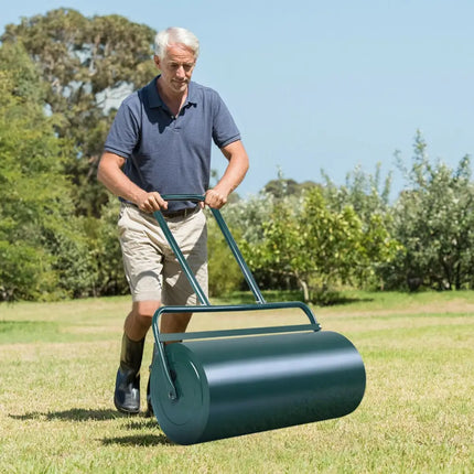 24 x 13 Inch Tow Lawn Roller Water Filled Metal Push Roller-Green - Green - Lawn Care Tools