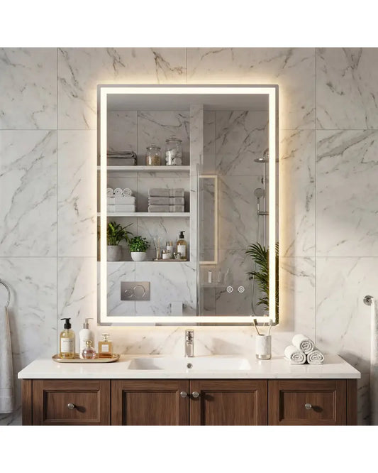 24 x 32 Inch LED Bathroom Mirror with Frontlit and Backlit - Silver - Wall Mirrors