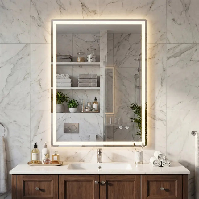 24 x 32 Inch LED Bathroom Mirror with Frontlit and Backlit - Silver - Wall Mirrors