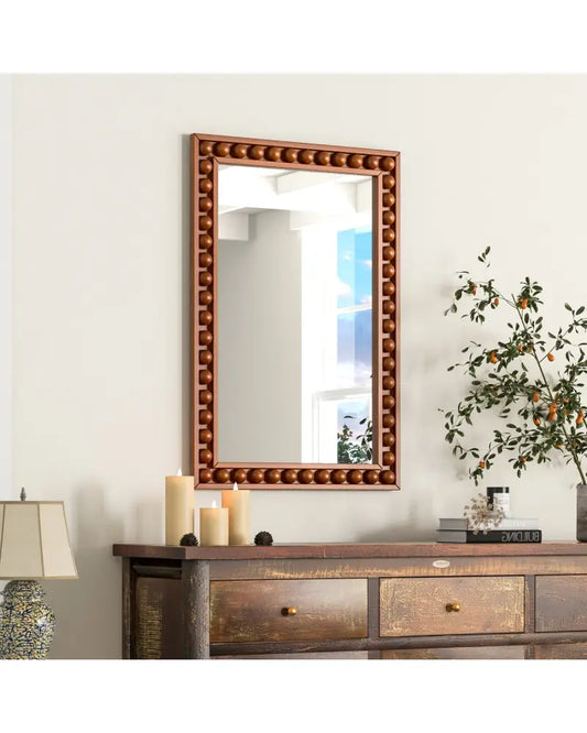 24 x 36 Inches Rustic Wall Mirror with Solid Wood Frame for Living Room Bedroom-Brown - Brown - Wall Mirrors