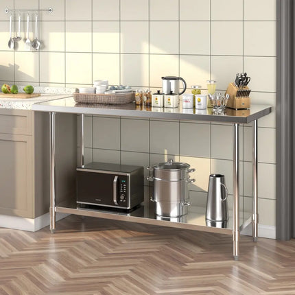24 x 60 Inches Stainless Steel Kitchen Prep Work Table with Adjustable Undershelf - Oasis Home Essentials
