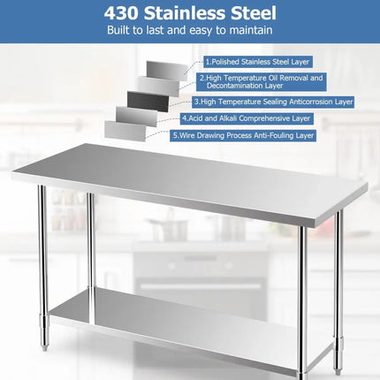 24 x 60 Inches Stainless Steel Kitchen Prep Work Table with Adjustable Undershelf - Oasis Home Essentials