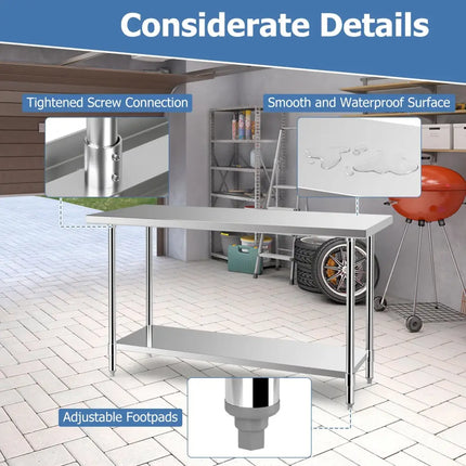 24 x 60 Inches Stainless Steel Kitchen Prep Work Table with Adjustable Undershelf - Oasis Home Essentials