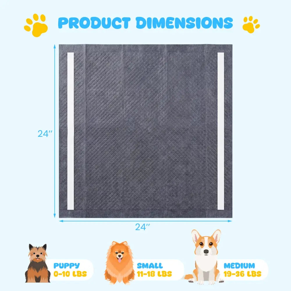 24’’ x 24’’ Charcoal Dog Pee Pads 6-Layer for Dogs-Black - Black - Dog Supplies