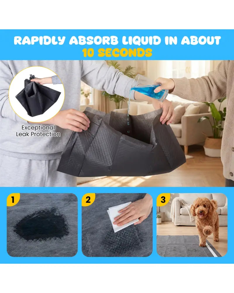 24’’ x 24’’ Charcoal Dog Pee Pads 6-Layer for Dogs-Black - Black - Dog Supplies