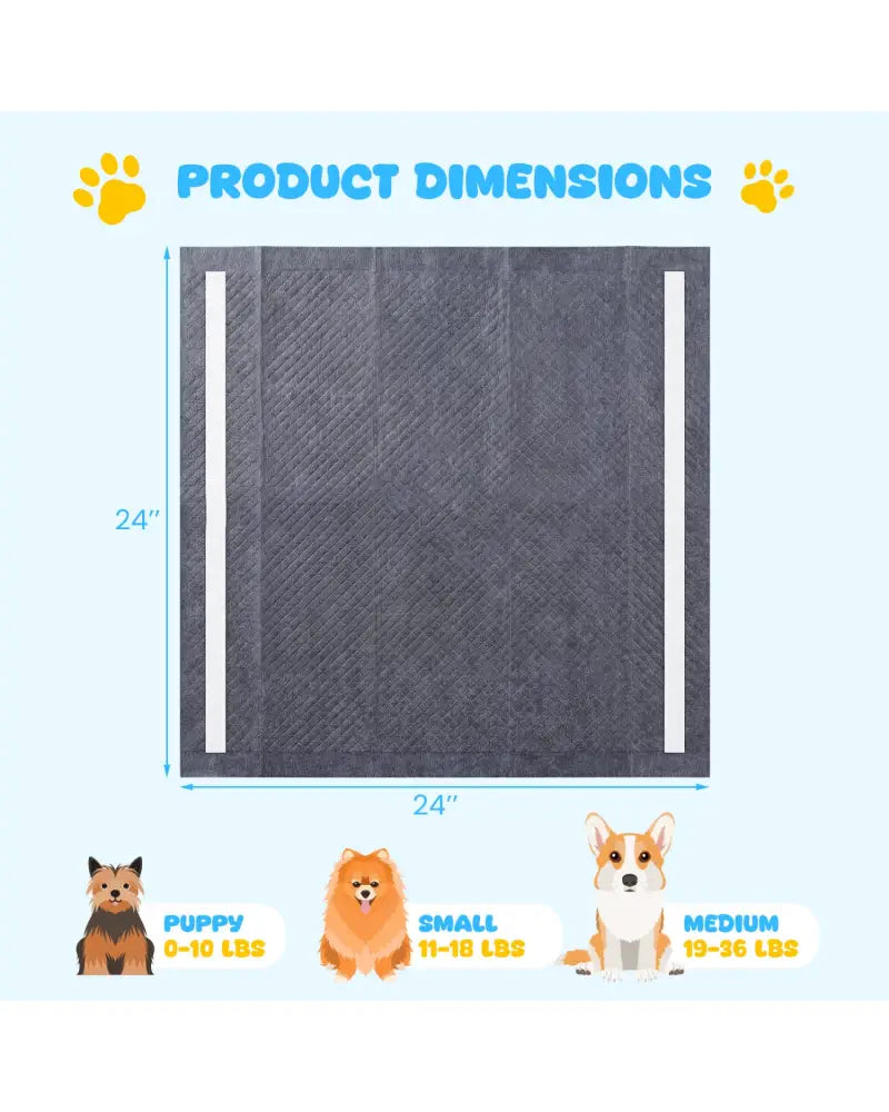 24’’ x 24’’ Charcoal Dog Pee Pads 6-Layer for Dogs-Black - Black - Dog Supplies