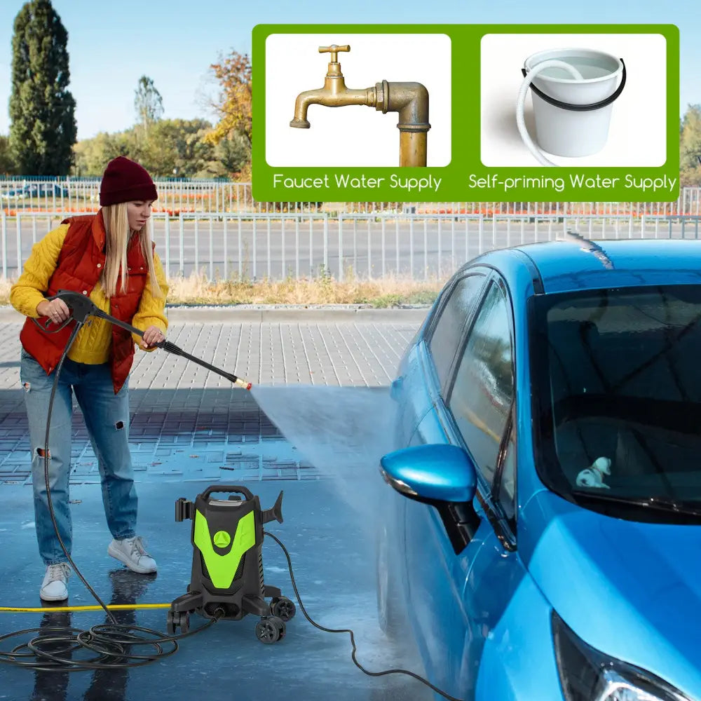 2400 PSI Electric Pressure Washer with 4 Universal Wheels-Green - Green - Pressure Washers