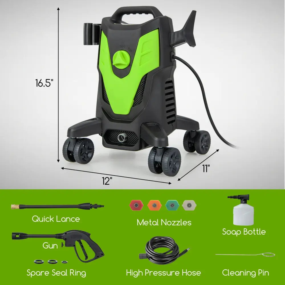 2400 PSI Electric Pressure Washer with 4 Universal Wheels-Green - Green - Pressure Washers