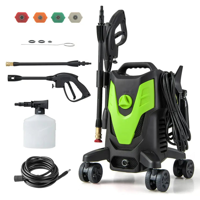 2400 PSI Electric Pressure Washer with 4 Universal Wheels-Green - Green - Pressure Washers
