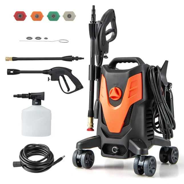 2400 PSI Electric Pressure Washer with 4 Universal Wheels-Orange - Orange - Pressure Washers