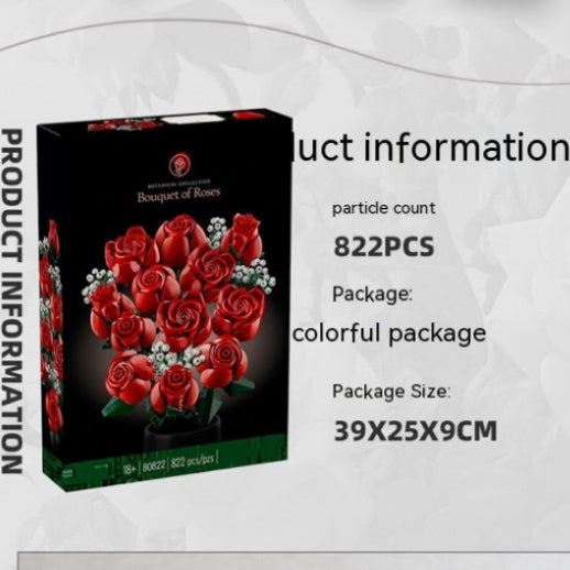 Red Eternal Roses with product packaging and information text on a white background