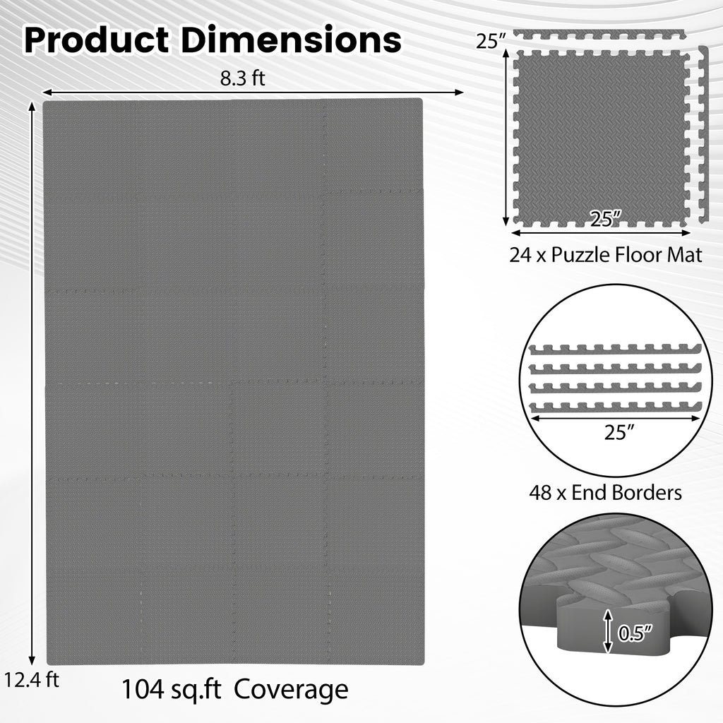 24Tiles 1/2" Puzzle Exercise Floor Mats-Gray