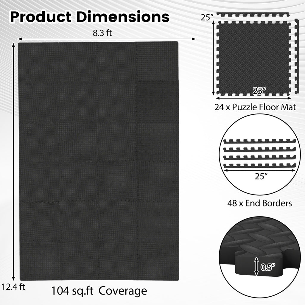 24Tiles 1/2" Puzzle Exercise Floor Mats-Black