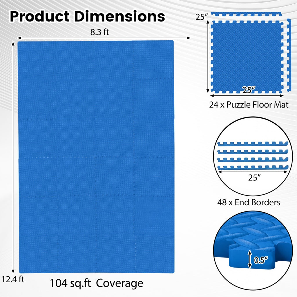 24Tiles 1/2" Puzzle Exercise Floor Mats-Blue