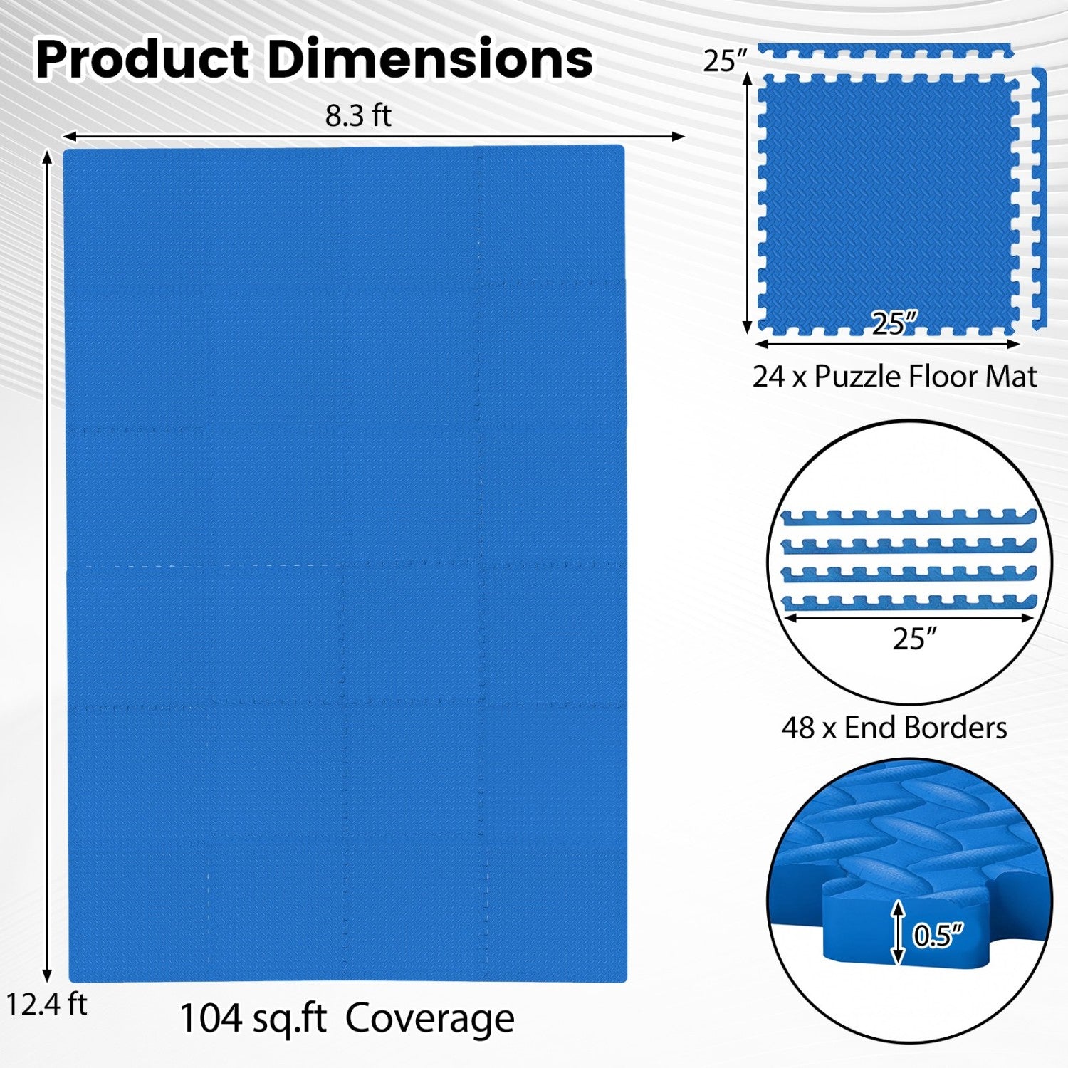 24Tiles 1/2" Puzzle Exercise Floor Mats-Blue