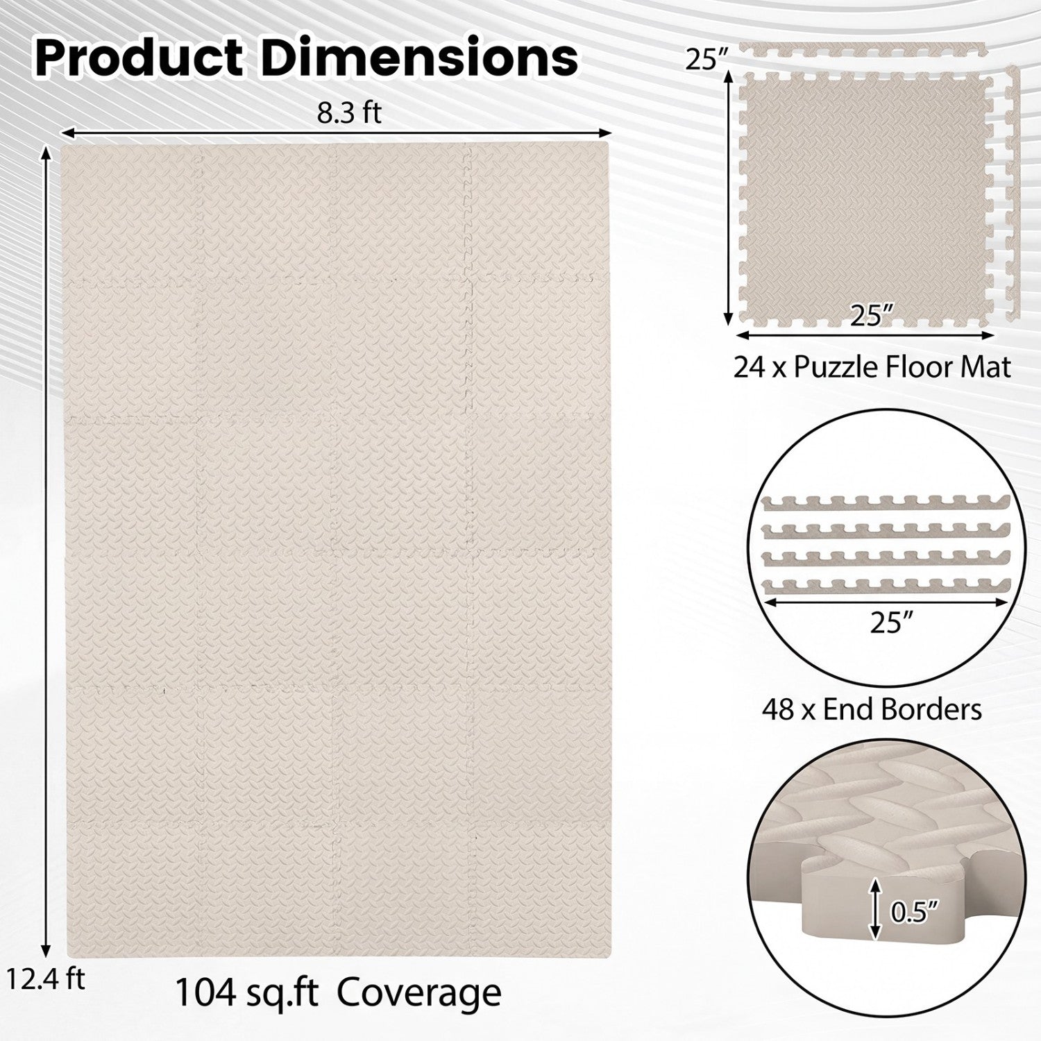 24Tiles 1/2" Puzzle Exercise Floor Mats-Beige