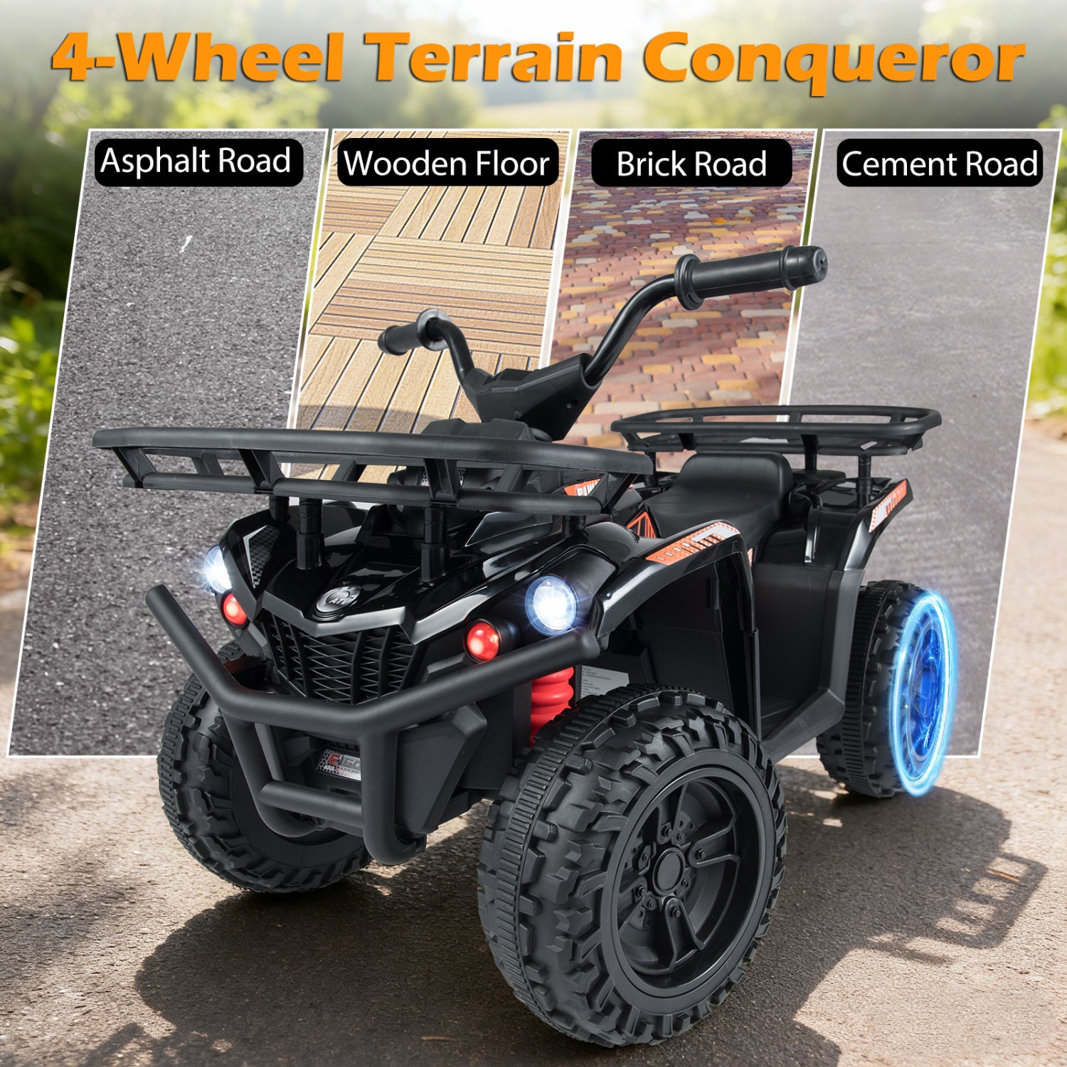 24V Electric Ride On Quad with LED Headlights-Black
