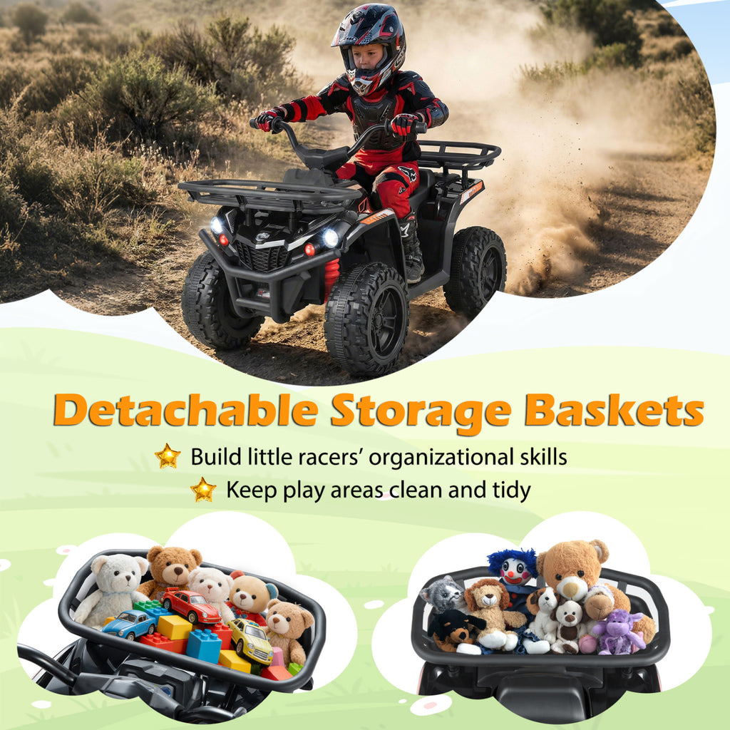 24V Electric Ride On Quad with LED Headlights-Black