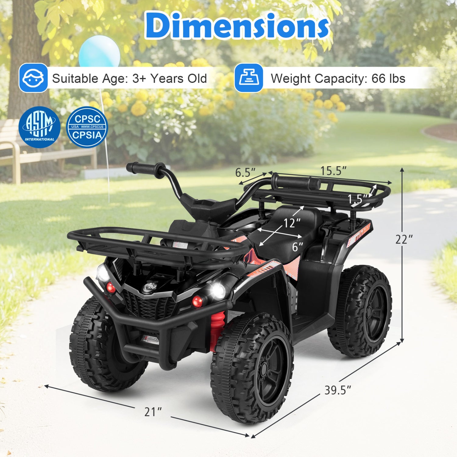 24V Electric Ride On Quad with LED Headlights-Black