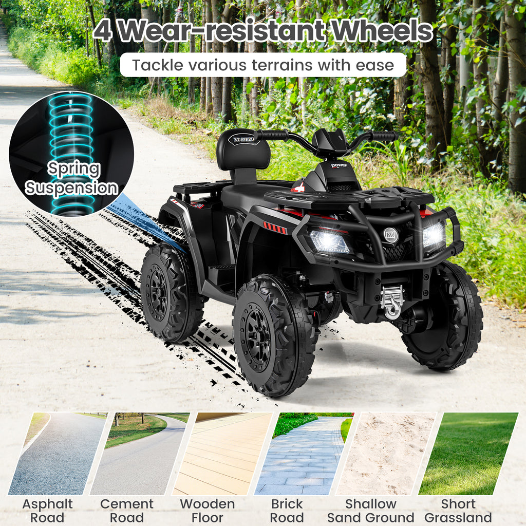 24V Kids ATV 2-Seater with 4 Motors with LED Lights and Music-Black