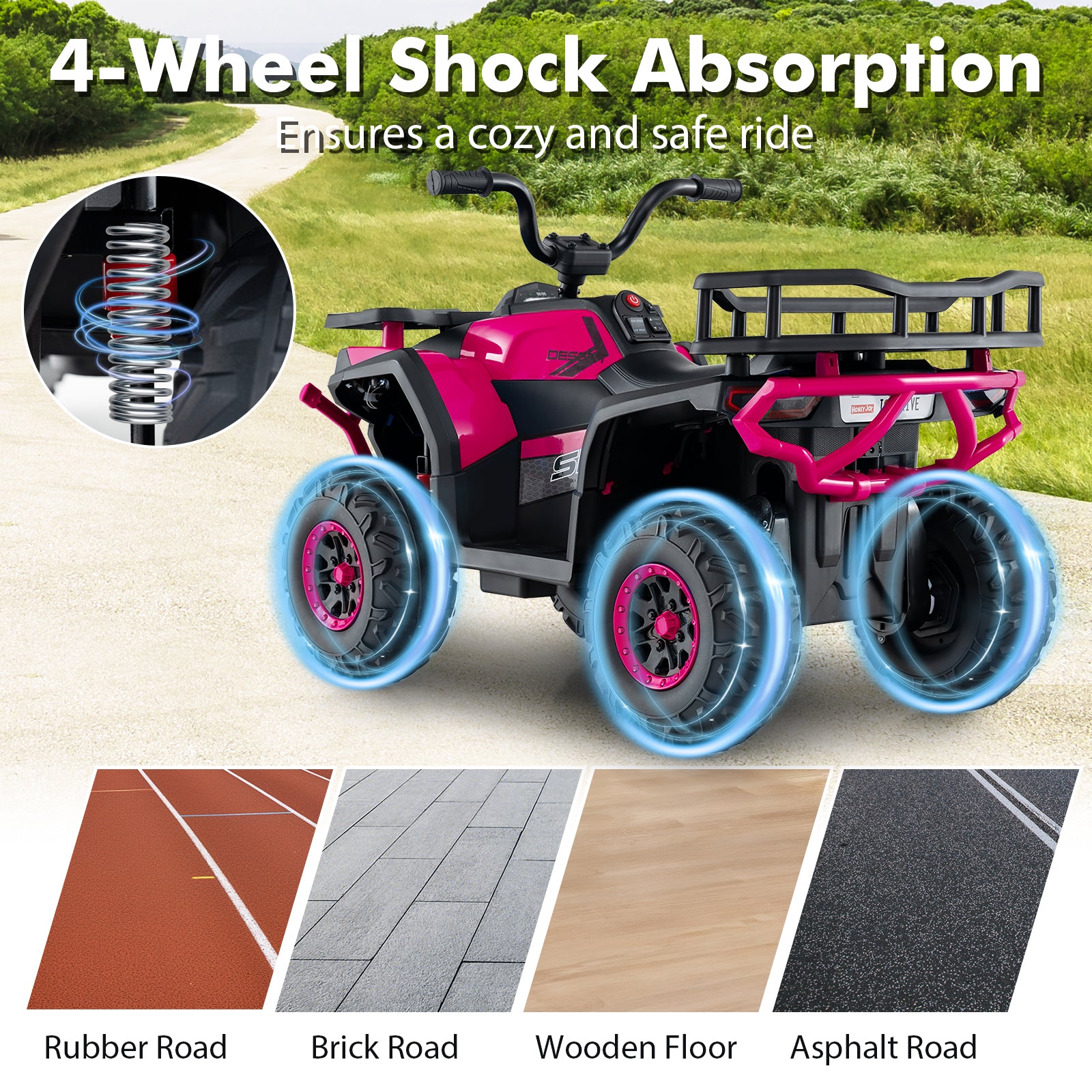 24V Kids Ride on Electric ATV Quad Car with Realistic Sounds and  LED Lights-Pink