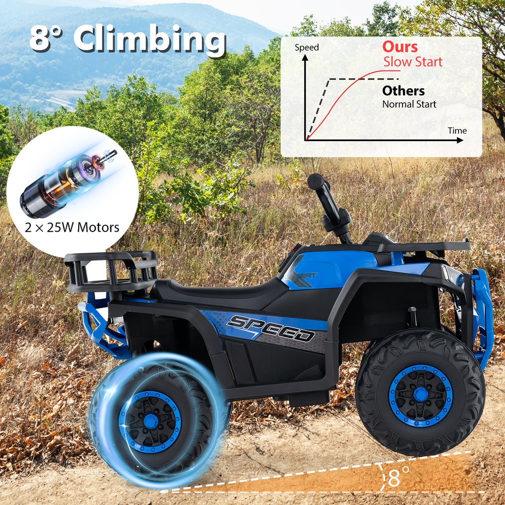 24V Kids Ride on Electric ATV Quad Car with Realistic Sounds and  LED Lights-Navy