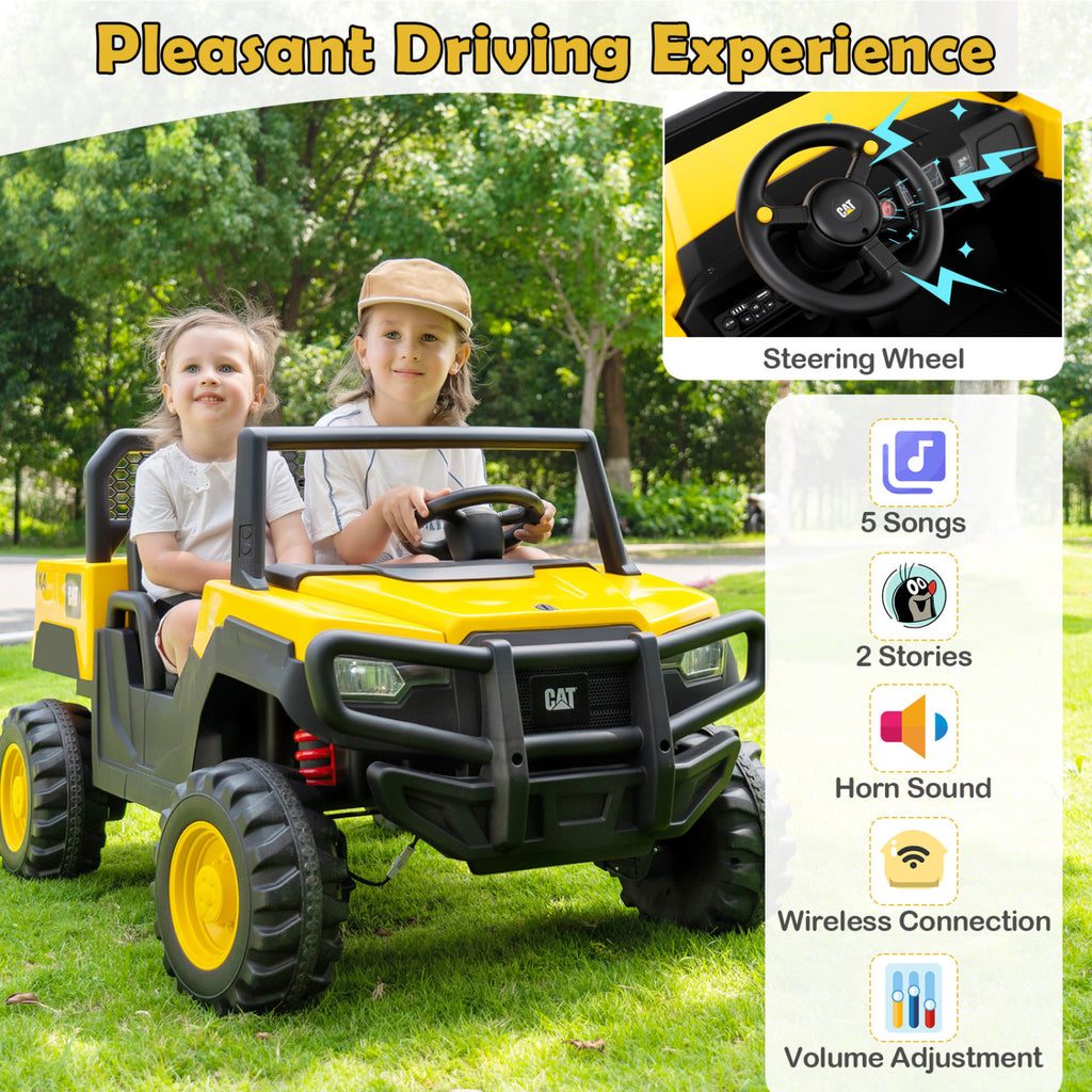 24V Ride On Dump Truck Licensed Caterpillar 2-Seater for Girls Boys-Yellow