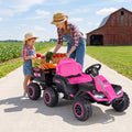 24V Ride on Tractor with Detachable Trailer and Music for Boys Girls-Pink