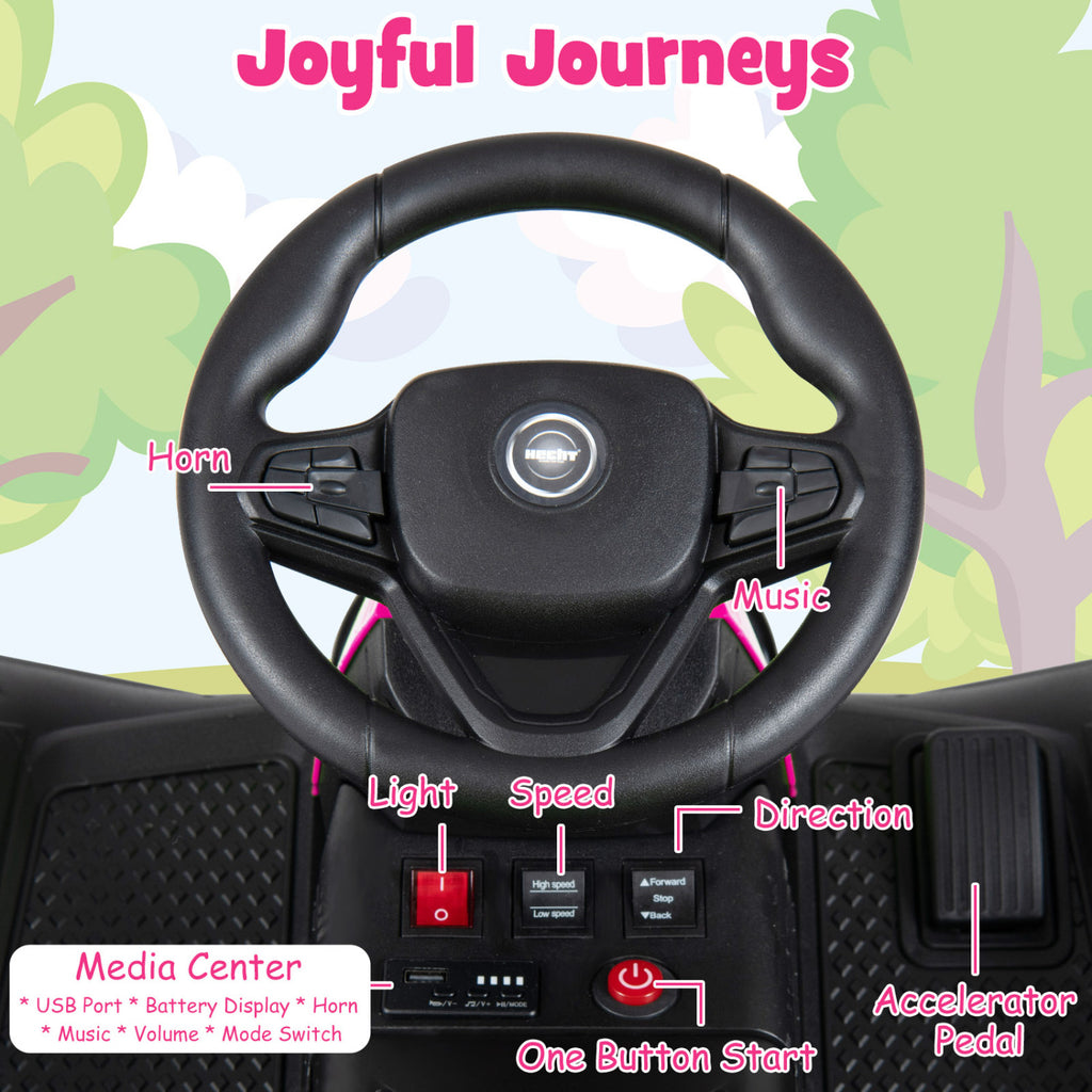 24V Ride on Tractor with Detachable Trailer and Music for Boys Girls-Pink