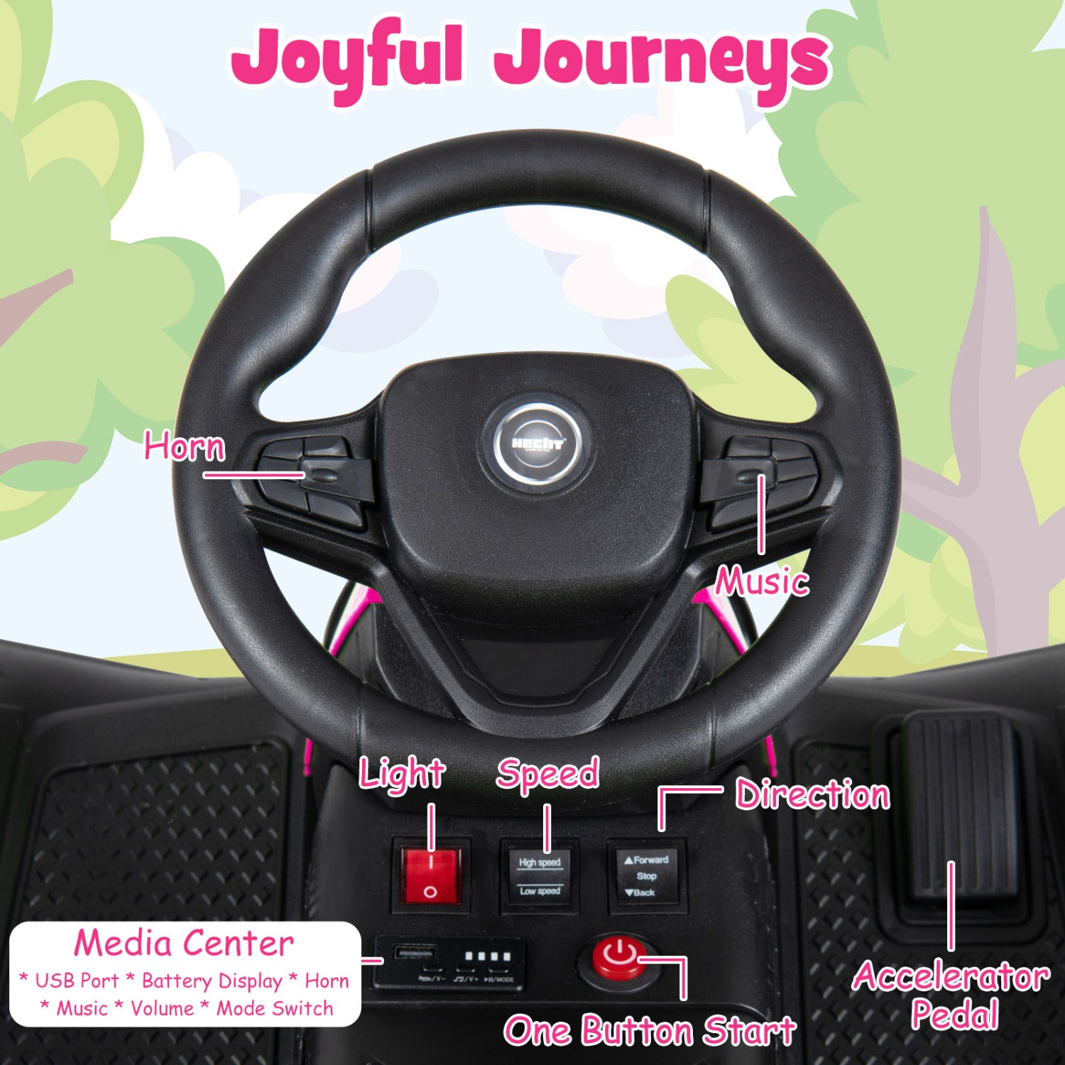 24V Ride on Tractor with Detachable Trailer and Music for Boys Girls-Pink