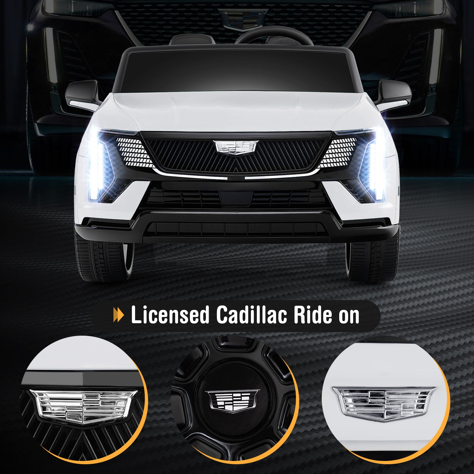 24V Ride on Truck 2-Seater Licensed Cadillac with Remote Control-White