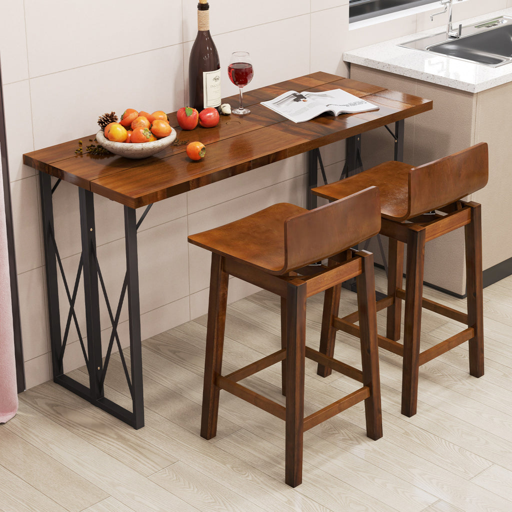 24.5 Inch Swivel Wooden Bar Stools Set of 2 with Rubber Wood Legs and Low Back-Walnut