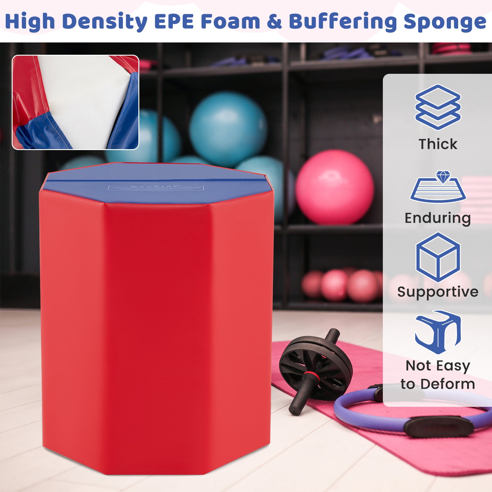 24.5 Inch x 24.5 Inch Octagon Gymnastics Mat with Waterproof Zippered Cover-Red